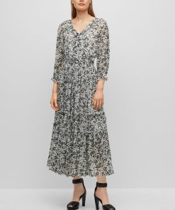 Hugo Boss Dresses-Maxi dress with seasonal print and V-neckline-hugo boss near me