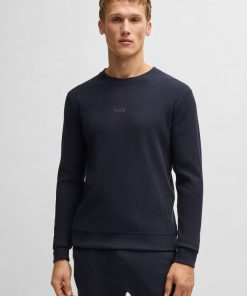 Hugo Boss Sweatshirts and Jogging Pants-Logo-embroidered sweatshirt in a waffle knit-hugo boss near me