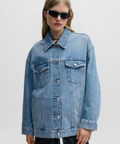 Hugo Boss-Oversize-fit long-length jacket in blue denim-boss near me