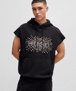 Hugo Boss Tracksuits-Sleeveless cotton hoodie with stud-effect artwork-hugo boss store near me