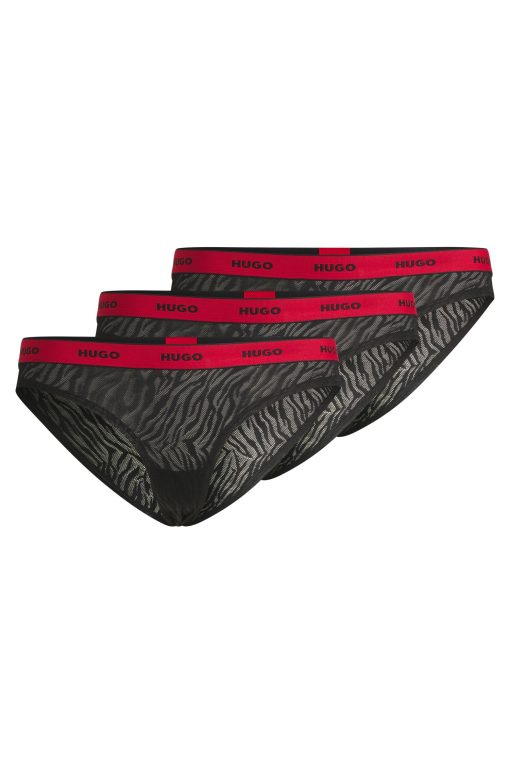 Hugo Boss Underwear, Pajamas, and Socks-Three-pack of animal-pattern lace briefs with logos-hugo boss store