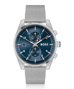 Hugo Boss Watches-Mesh-bracelet chronograph watch with blue dial-boss outlet