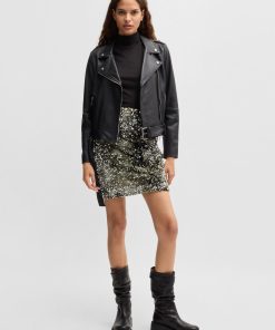 Hugo Boss Skirts-Slim-fit velour mini skirt with gathered details-boss store near me 2