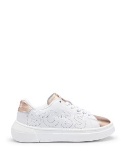 Hugo Boss-Kids’ leather trainers with perforated logo-hugo boss outlet