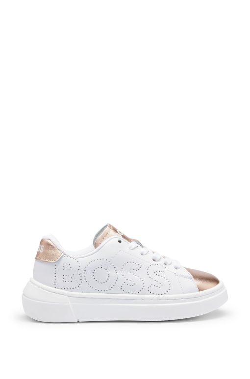 Hugo Boss-Kids' leather trainers with perforated logo-hugo boss outlet