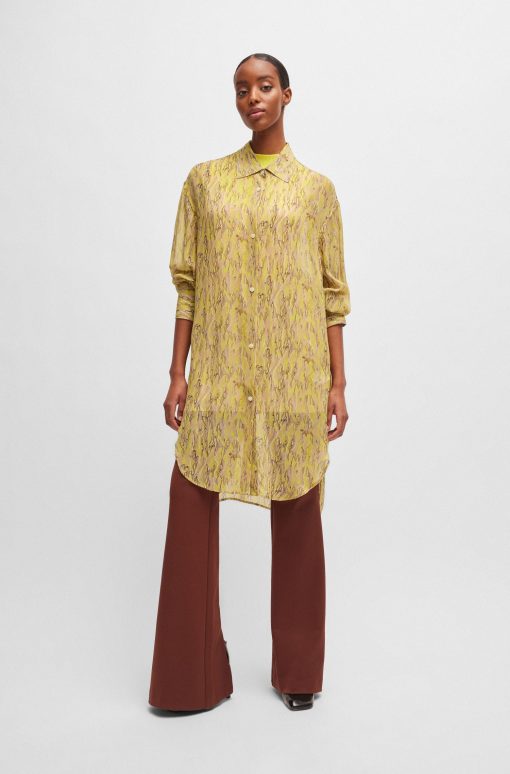 Hugo Boss Blouses-Relaxed-fit long-length blouse in printed canvas-boss store