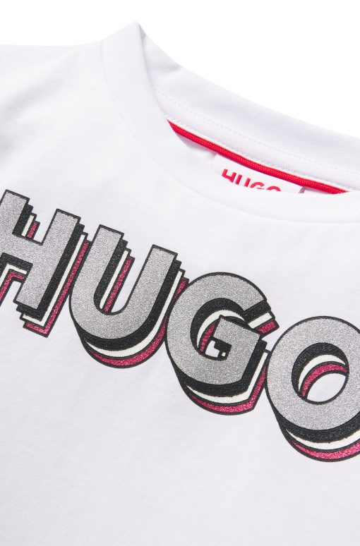 Hugo Boss-Kids' long-sleeved cotton T-shirt with glitter-effect logo-hugo boss outlet - Image 2